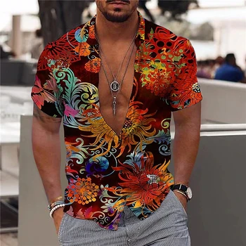 2022 Гавайские Тропические Рубашки Для Мужчин 3d Пляжный Отдых С Коротким Рукавом Летние Негабаритные Топы, Футболка Мужская Блузка С Цветочным Рисунком 5xl Camisa