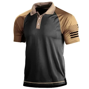 2023 Горячая мужская рубашка поло с однотонным воротником-поло, рубашка для гольфа с принтом флага США, Складывающаяся на открытом воздухе, 2023 Новый мужской боевой топ