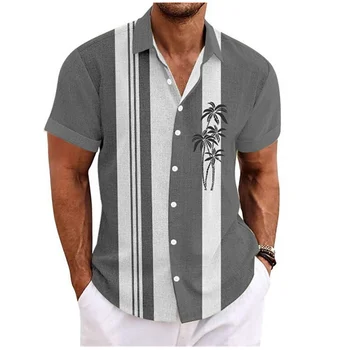 2023 Новая мужская рубашка с принтом в полоску из кокосовой пальмы, 6 цветов, Уличная Одежда с коротким рукавом, Модная Дизайнерская Повседневная мягкая 5XL