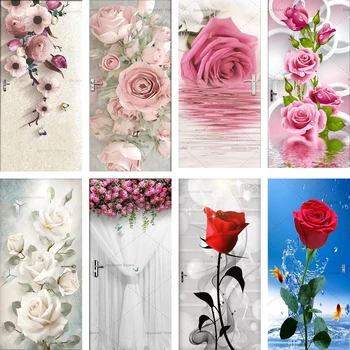 3D романтические наклейки с розами на дверь, водонепроницаемая роза, ПВХ, Водонепроницаемое самоклеющееся украшение для дома, Ремонт спальни, наклейка на дверь