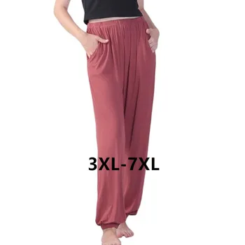 3XL-7XL Женские пижамные брюки, Новая модальная хлопковая одежда для сна, Осень-зима, Свободные домашние брюки, Эластичная верхняя одежда, Спортивные брюки