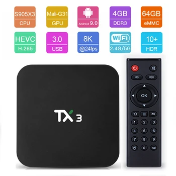 4 ГБ/64 ГБ Европейский стандарт TX3 s905x3 Android9.0 smart TV box сетевая телеприставка WiFi плеер