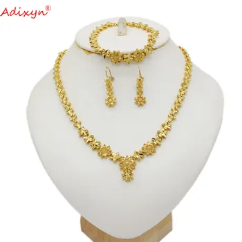Adixyn Роскошный Эфиопский Свадебный Ювелирный набор Золотого цвета/Медное Женское Ожерелье/Серьги/Браслет в Африканском стиле/Дубай/Нигерия/Арабские изделия