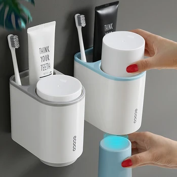 ECOCO Настенный держатель для зубных щеток, зубная паста, подставка для зубных щеток, аксессуары для ванной комнаты, магнит для полоскания рта, чашка для полоскания рта