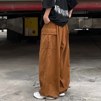 HOUZHOU Винтажные Мешковатые брюки-карго Мужские Хлопковые широкие брюки Мужские Оверсайз Ретро Свободные Повседневные японские уличные костюмы в стиле Хип-хоп