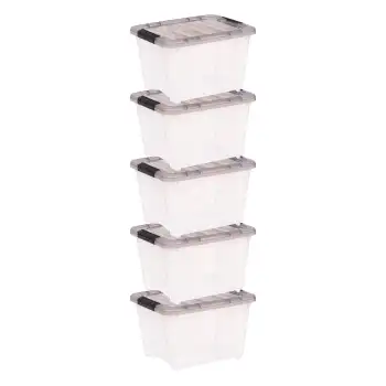 IRIS США, коробка для хранения из прозрачного пластика Stack & Pull ™ емкостью 19 литров с пряжками, серая, набор из 5 штук