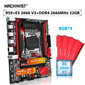 MACHINIST X99 RS9 Комплект материнской платы LGA 2011-3 Комплект процессора Xeon E5 2666 V3 CPU 4*8 ГБ = 32 ГБ 2666 МГц DDR4 Оперативная память M-ATX NVME M.2
