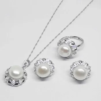 MeiBaPJ/ Новый модный Простой свадебный ювелирный набор из настоящего серебра 925 пробы, кольцо и серьги с подвеской из натурального крупного жемчуга для женщин