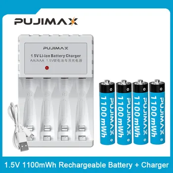PUJIMAX AAA Аккумуляторные Батареи 1,5 В 1100 МВтч Литий-ионные Аккумуляторы Комплект Зарядных Устройств Постоянного Напряжения Быстрая Зарядка