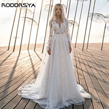 RODDRSYA Современное свадебное платье с рукавами 3/4 и круглым вырезом, тюлевые платья для невесты, Классическая иллюзия, Vestidos De Novia размера плюс