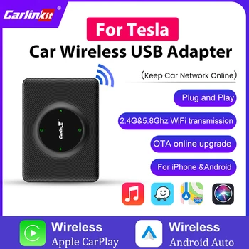 T2C CarlinKit 4 OTA Обновление Мини Android Авто Carplay Беспроводная Коробка WiFi Bluetooth Адаптер Для Tesla Модель 3/X/Y/S 5G WIFI Waze
