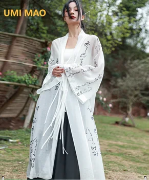 UMI MAO Новый Китайский Пыльник, куртка-кардиган, Женский Летний Нишевый Дизайн, Свободный топ с принтом в стиле ретро, Женское Длинное пальто
