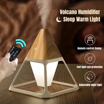 USB Увлажнитель воздуха в виде Вулканической Пирамиды с древесным зерном, дистанционное управление, Ароматерапевтический диффузор эфирного масла с теплой лампой, Аромадиффузор