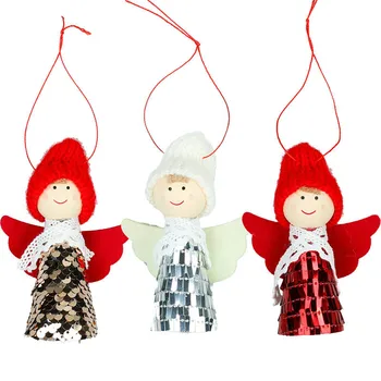 Vlovelife-Colgante navideño de 10x7,5 cm con vestido de lentejuelas para decoración de fiesta, muñeco de peluche, 1 unidad