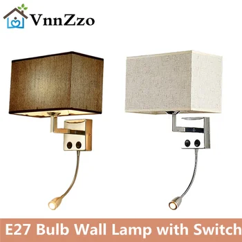 VnnZzo крытый светодиодный настенный светильник прикроватная тумбочка для спальни, настенный светильник с переключателем, лампа E27, настенный светильник для изголовья кровати, домашний гостиничный светильник