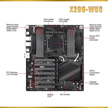 X299 X299-WU8 для материнской платы Gigabyte LGA2066 DDR4 256GB E-ATX PCI-E X16 3.0