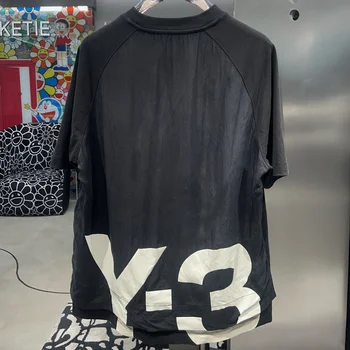 Y-3 Y3 Yohji Yamamoto 22SS Поддельная двойка с буквенным принтом Для Мужчин И Женщин, Модная футболка с коротким рукавом для Отдыха, сращивание