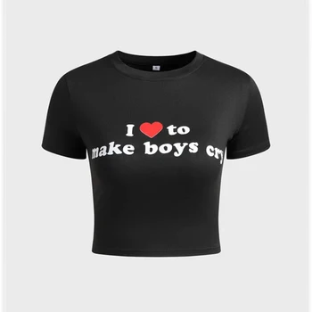 Y2K, Детская футболка с буквенным принтом, Летняя Футболка в стиле Эмо, Летняя Детская Уличная одежда в стиле Гранж, Harajuku, Милая футболка в готическом стиле с коротким рукавом, Топ 2023, женский топ
