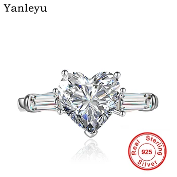 Yanleyu Настоящее твердое кольцо из стерлингового серебра 925 пробы, большое, 10 мм, в форме сердца, CZ, циркон, бриллиантовые обручальные кольца для женщин, изысканные ювелирные изделия