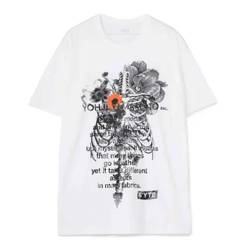Yohji Yamamoto 22SS С цветами и растениями в рубчик и Текстовым Принтом, Летняя Повседневная футболка из чистого Хлопка Для мужчин И Женщин с коротким рукавом