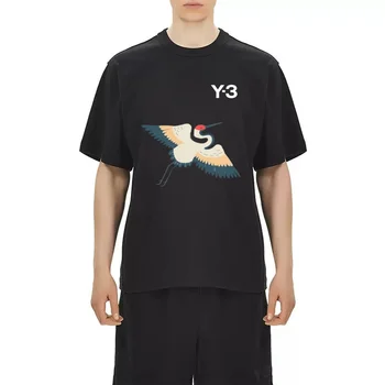 Yohji Yamamoto Y3, Повседневная мужская футболка 24SS, Летняя Японская Футболка с принтом Журавля Укие, Y-3, Топ с коротким рукавом Для женщин