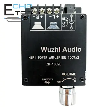 ZK-1002L 100Wx2 DC 12V 24V Mini Bluetooth 5.0 Беспроводная плата цифрового усилителя мощности звука, модуль стереоусилителя