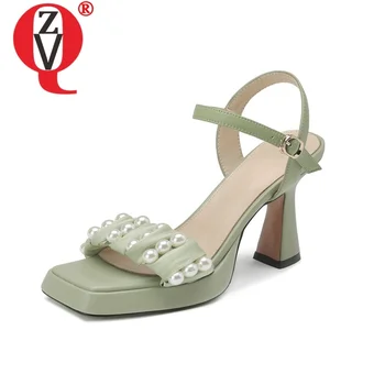 ZVQ/ Модные женские босоножки для вечеринок, Новый стиль, Летняя брендовая обувь на платформе и высоком каблуке с открытым носком, пикантные туфли-лодочки из натуральной кожи с ремешком на щиколотке