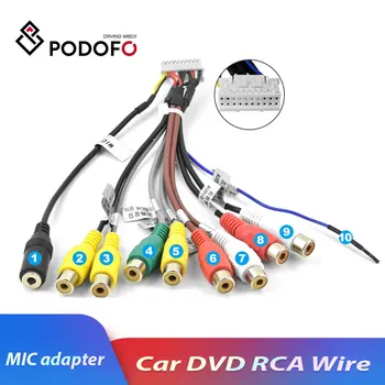 Автомобильный радиоприемник Podofo RCA-выход, дополнительный микрофонный провод, кабель-адаптер aux-in