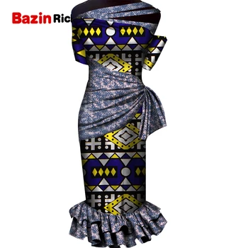 Африканские платья для Женщин из Восковой ткани до середины икры Плюс Большой Размер Африканская Одежда Длинные Дашики Анкара Платье WY5218