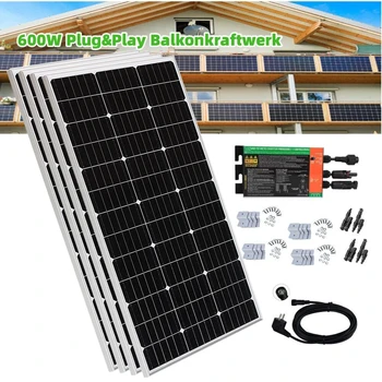 Балконная электростанция Мощностью 600 Вт, Монокристаллическая солнечная панель, Солнечный модуль, Инвертор 220 В, Подключи и играй Систему солнечных батарей
