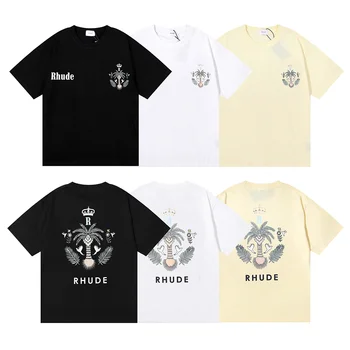 Брендовая футболка RHUDE Trend, мужские и женские футболки лучшего качества, футболка с буквенным логотипом, летние стильные топы, модные свободные хлопковые футболки