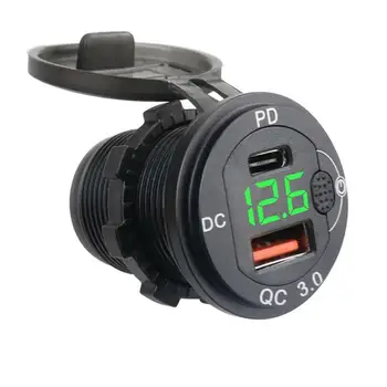 Быстрое зарядное устройство для автомобильного телефона PD + QC3.0 с двумя USB-разъемами для быстрой зарядки прикуривателя для телефона, автомобиля, морского мотоцикла