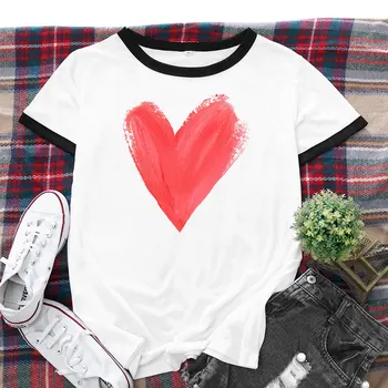 Весенне-летняя женская хлопчатобумажная ткань с коротким рукавом, Женская футболка с принтом, модная футболка для влюбленных, женская футболка с рисунком
