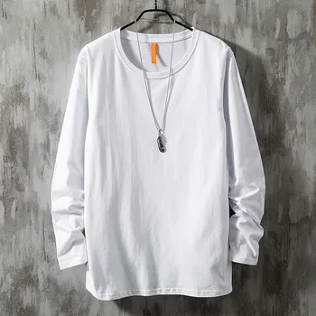 Весна и новый тренд, Белая Круглая свободная рубашка с наборным низом, футболка с длинным рукавом, Мужской топ Белого цвета