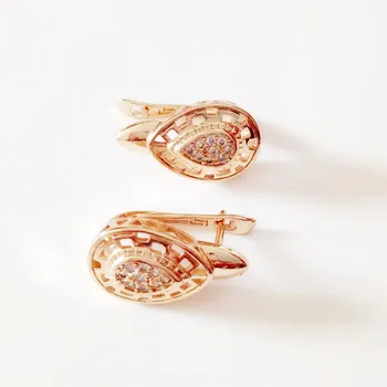 Винтажные женские серьги из роскошного белого страза розового золота 585 пробы, модные ювелирные изделия