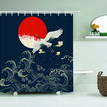 Водонепроницаемые Занавески для душа с Рисунком Водопада и пейзажа, выполненные тушью, Домашний декор для ванной, Занавеска для ванной в китайском стиле, Ширма с птицами