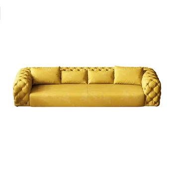 Воловья кожа, сочетание желтого кожаного дивана в современном стиле для гостиной, современный диван из матовой кожи