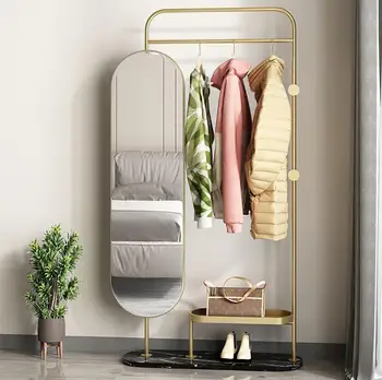 Вращающееся зеркало во весь рост от пола до пола, многофункциональная вешалка для одежды, встроенное мраморное бытовое зеркало для переодевания