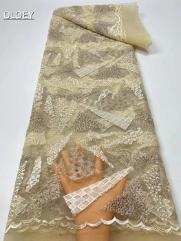 Высококачественная Элегантная французская Сетчатая кружевная ткань, Африканская Вышивка, Нигерийская С Пайетками, ткань Для свадебного платья HX3299