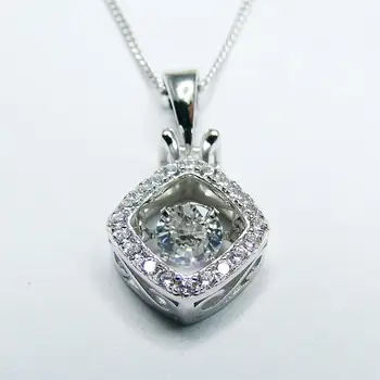 Высококачественная подвеска с камнем CZ из стерлингового серебра 925 пробы, Танцующий бриллиант, Танцующее женское ожерелье с подвеской CZ для подарка на помолвку
