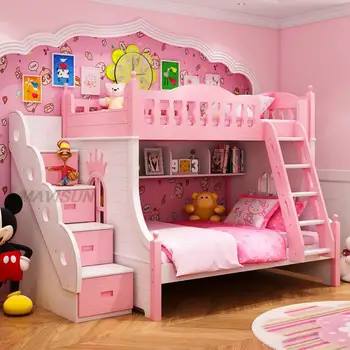 Горячая Распродажа, Современная детская двухъярусная кровать, Креативная милая розовая кровать принцессы для детей от 5 до 8 лет, украшение мебели для детской спальни
