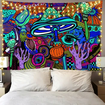 Грибы Сепью Абстрактный красочный психоделический гобелен, настенный гобелен, домашний декор для спальни