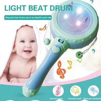 Детские игрушки, Погремушка, Музыка, Электрический Колокольчик, Мигающий свет, Погремушка в форме барабана, Игрушки для новорожденных, Обучающая игрушка для раннего обучения в душе