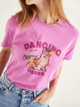 Женская летняя футболка с графическим принтом собаки, круглый вырез, короткий рукав, винтажные повседневные футболки, Женская уличная модная одежда, топ