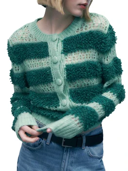 Женский кардиган в стиле ретро с цветным блоком, длинный рукав, свитер на пуговицах, круглый вырез, топы, уличная одежда в винтажном стиле