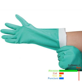 Защитные рабочие перчатки NMShield, Длинные зеленые Нитриловые промышленные перчатки, Водонепроницаемые Химически стойкие перчатки