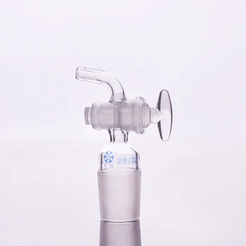Изогнутый всасывающий разъем, стеклянный клапан 29/32, соединение со стеклянным запорным краном, стандартное заземляющее отверстие, изогнутый разъем с поршнем