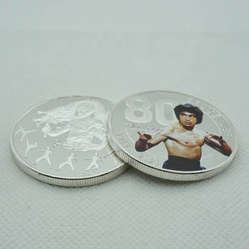 Китайская Звезда Кунг-фу Брюс Ли, Китайский Дракон, Серебряная Позолоченная Монета, Сувенир на 80-летие, Металлическая Монета