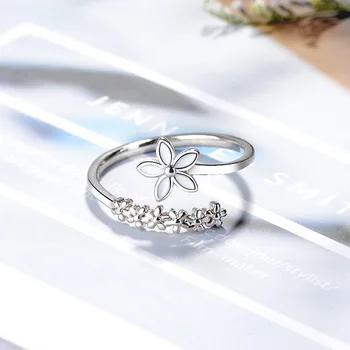Кольцо из стерлингового серебра 925 пробы с белой эмалью, кольцо с цветочными листьями, Женские Открытые Регулируемые Кольца, Модный Простой элегантный ювелирный подарок