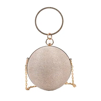 Модная Портативная сумка Маленькая круглая сумка с металлической ручкой в виде бриллианта Сумка на одно плечо Банкетная сумка Женская сумка через плечо